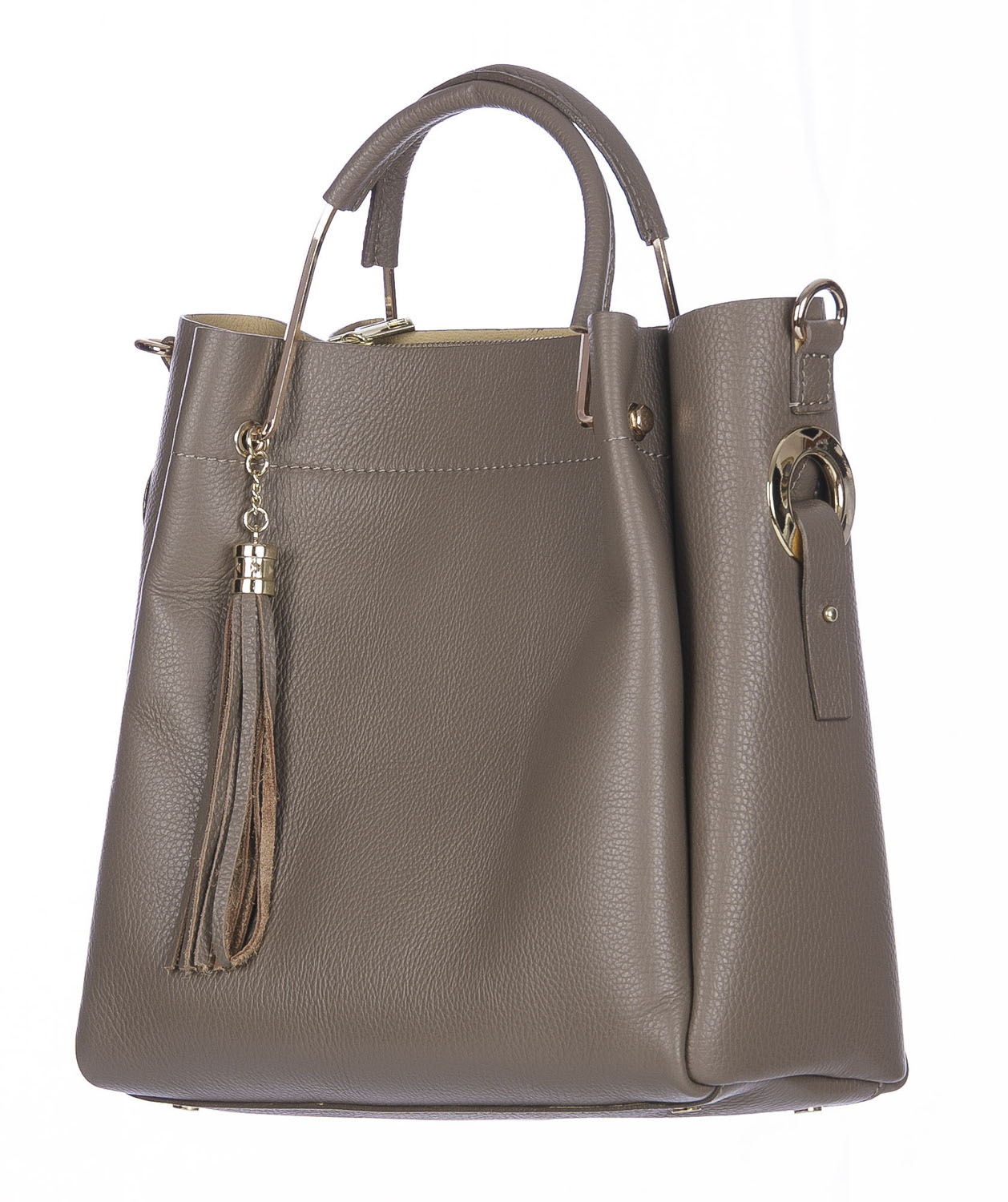 Borsa donna KAROLINA a spalla in vera pelle rigida, colore TAUPE, CHIARO  SCURO, Made in Italy, BORSE A TRACOLLA IN PELLE