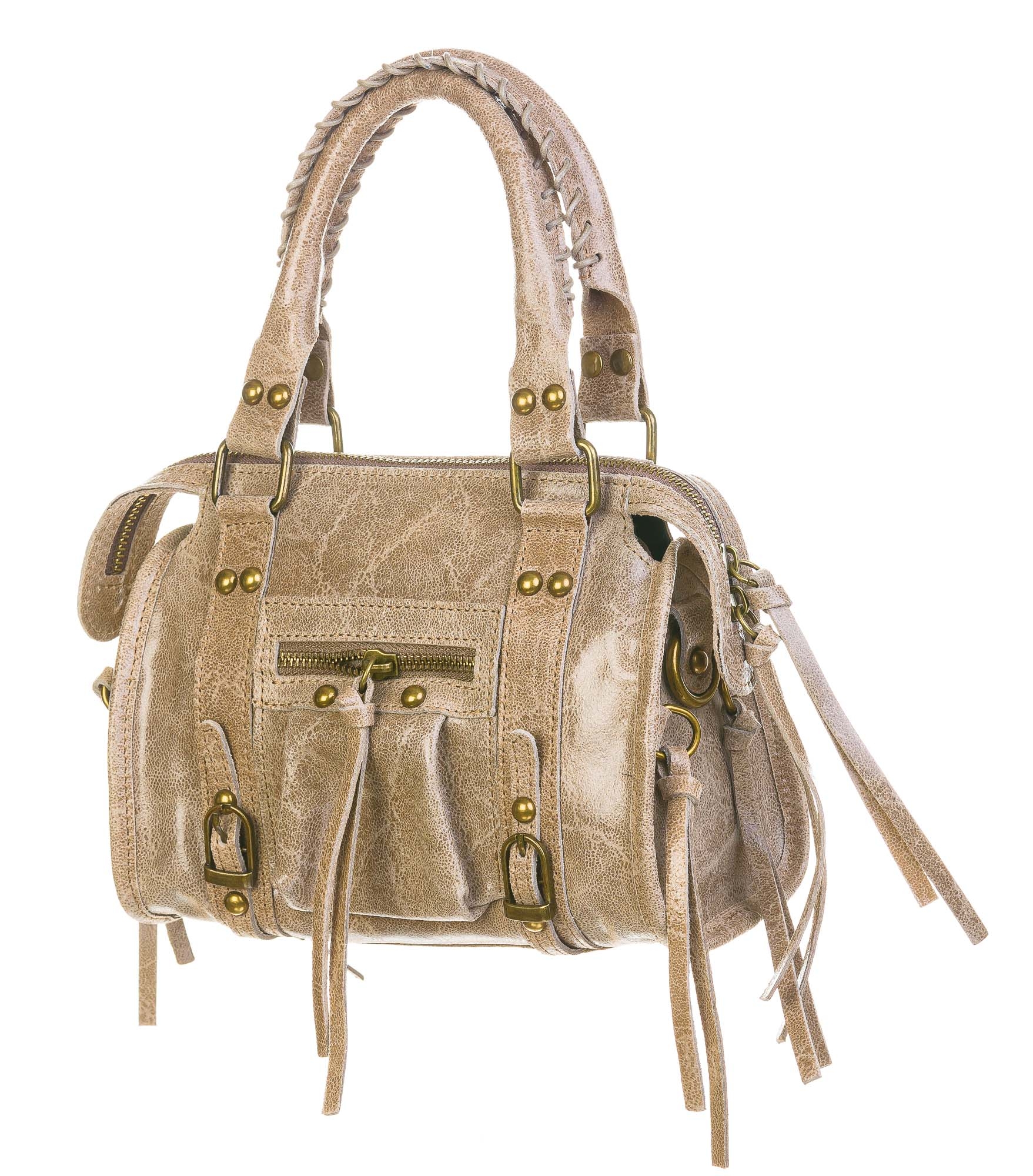 Borsa a tracolla da donna in vera pelle BELINDA SMALL, colore BEIGE,  CHIAROSCURO, Made in Italy, BORSE MINI IN PELLE