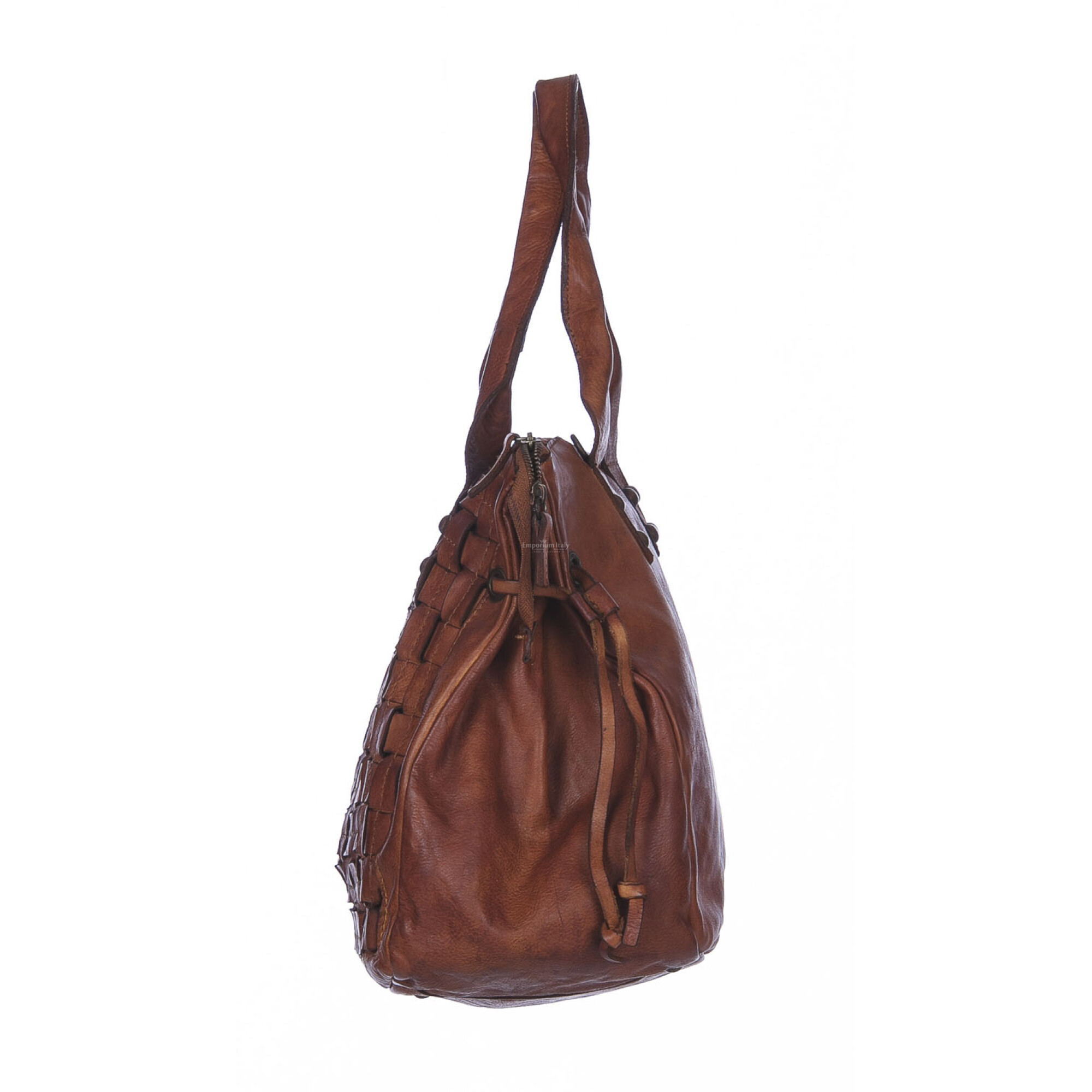Women's Shoulder Bag in Vintage Leather color Dark Brown Seppia - Sguardo  line BSH183