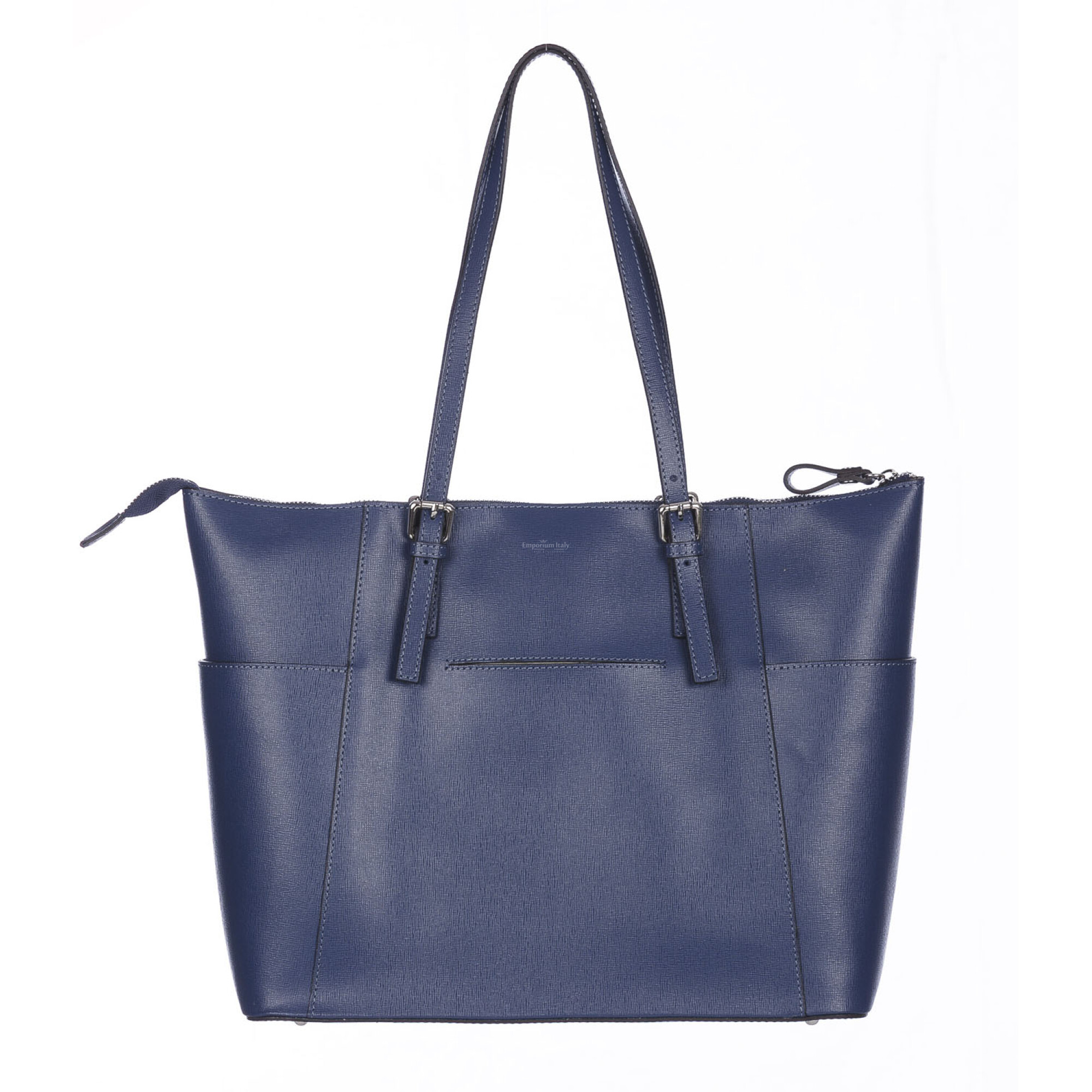Rigid saffiano leather shoulder bag for woman, AMBRA, BLUE, SANTINI ...