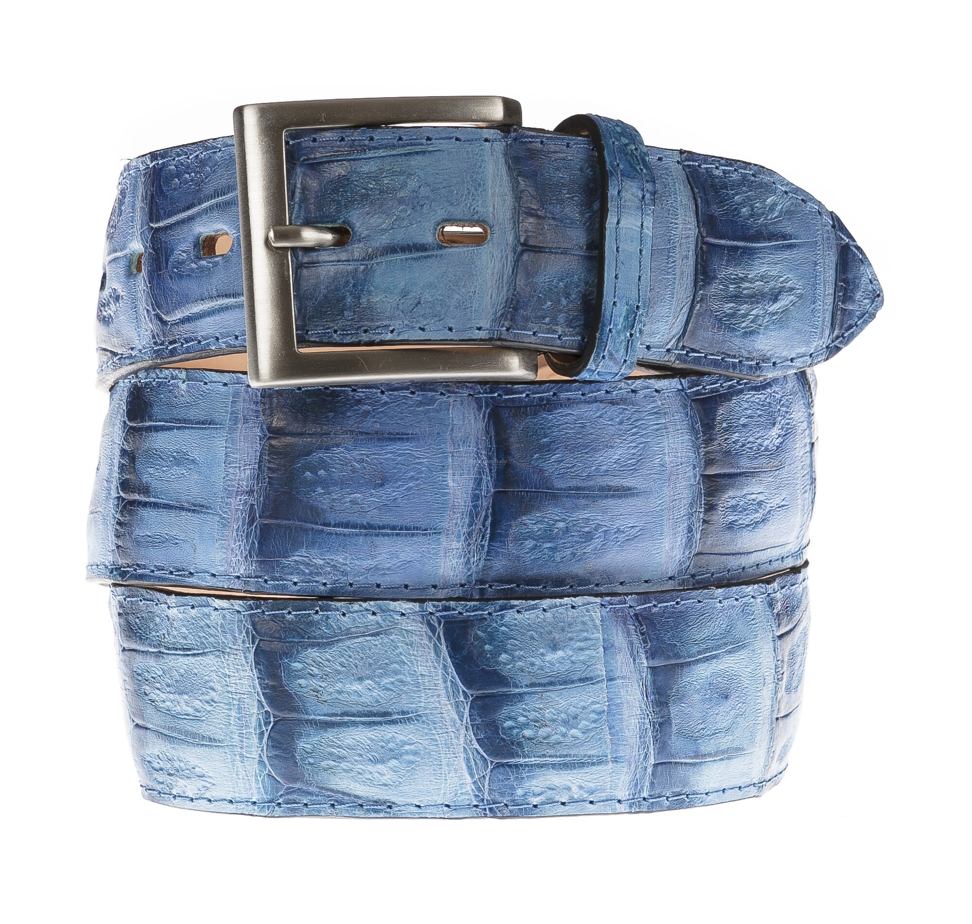 Cintura blu in pelle martellata per uomo