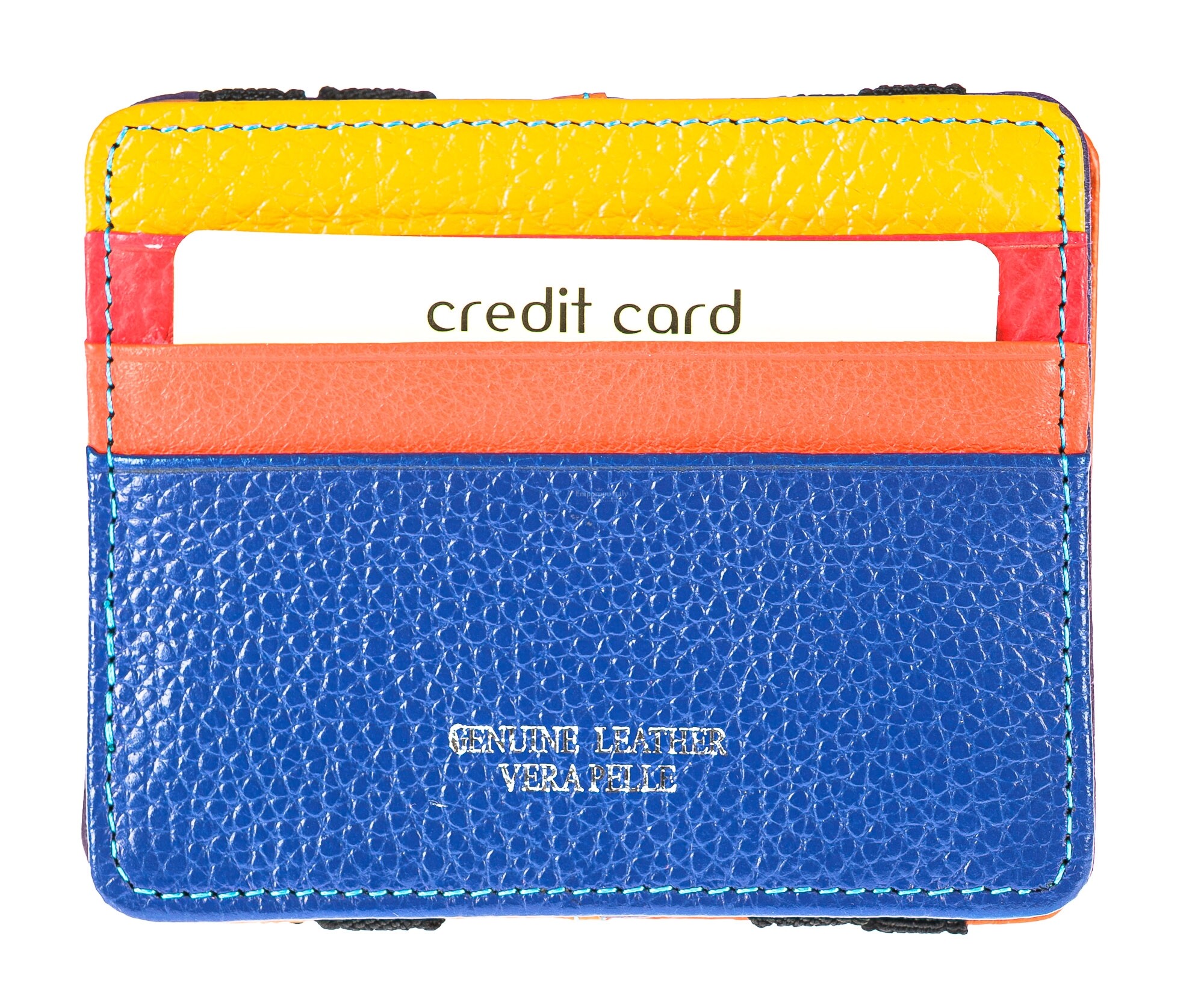 Genuine leather credit card holder with coin holder unisex CROAZIA,  MULTICOLOUR/BLUE/ORANGE/YELLOW, CHIAROSCURO, LEATHER CREDIT CARDS