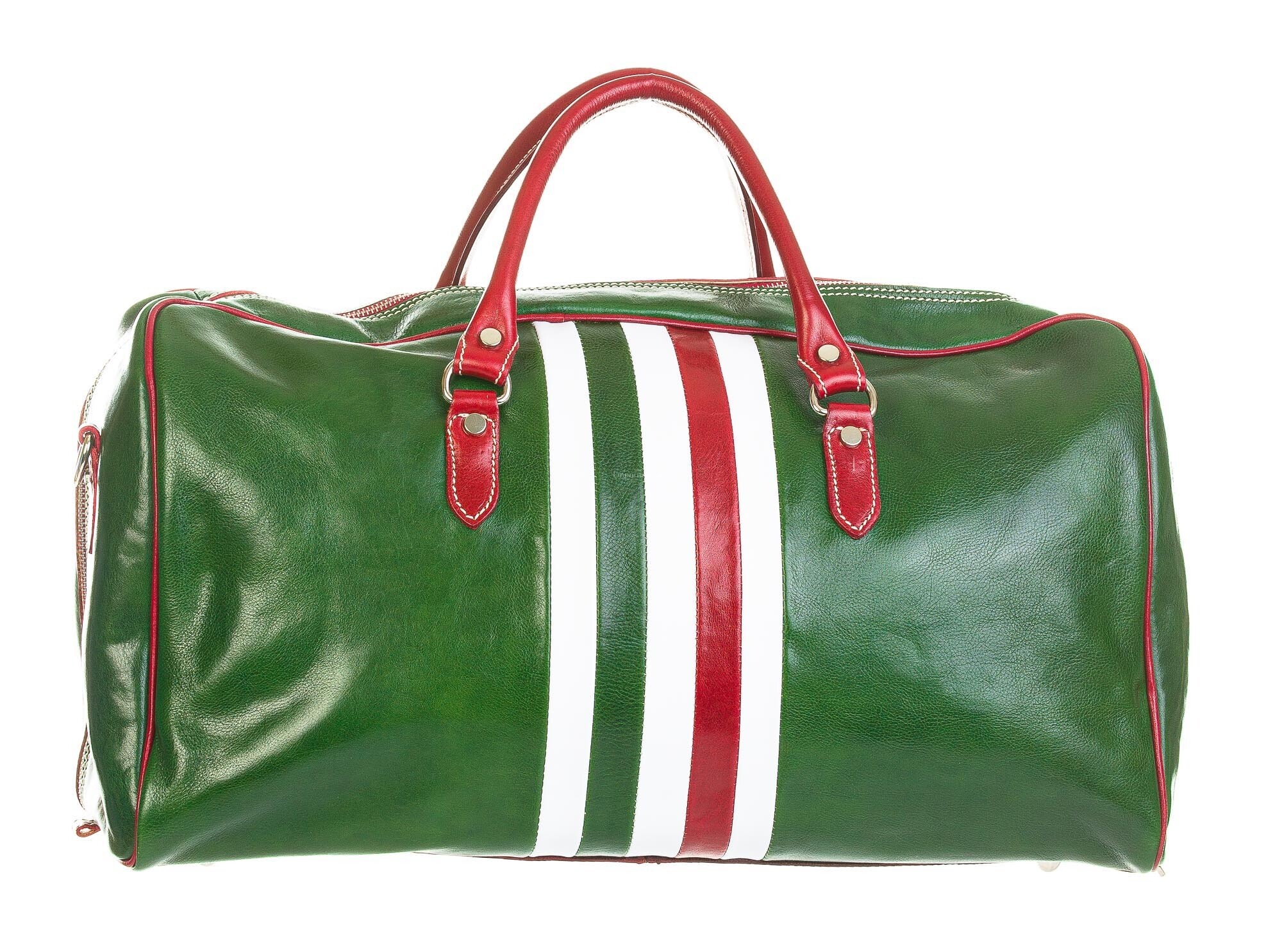 Mens / ladies travel bag in genuine leather CHIAROSCURO mod. TIMAVO MAXI,  GREEN, tricolour italian flag Made in Italy., BORSE BANDIERA ITALIANA