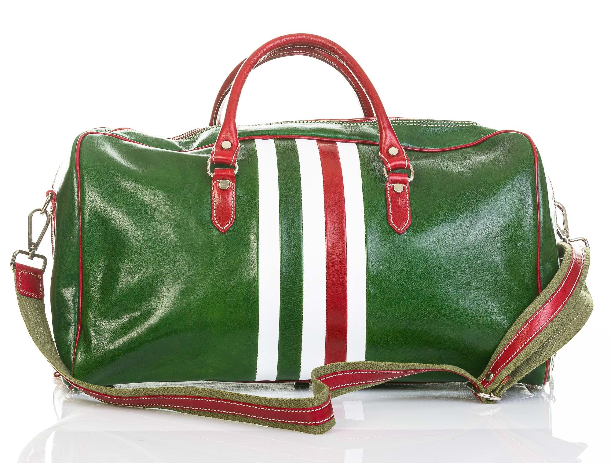 Mens / ladies travel bag in genuine leather CHIAROSCURO mod. TIMAVO MAXI,  GREEN, tricolour italian flag Made in Italy., BORSE BANDIERA ITALIANA