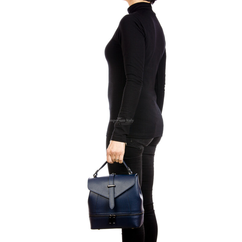 CAMY : женская сумка-рюкзак из жесткой сафьяновой кожи, цвет : СИНИЙ, производство Италия