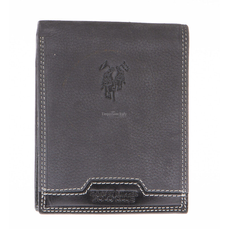 Mens wallet in genuine nubuck leather HARVEY MILLER, mod MONGOLIA, color GREY, Made in Italy.