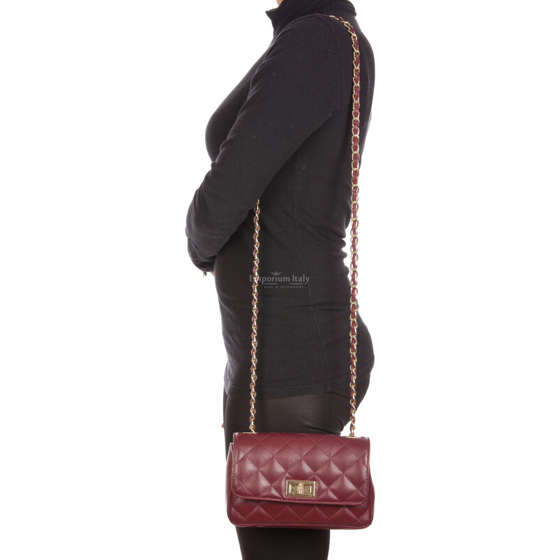  Genuine leather shoulder bag CHARLOTTE MINI, PLUM colour, CHIAROSCURO, MADE IN ITALY