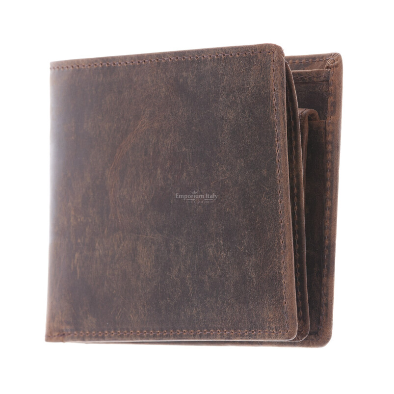 Genuine nubuck leather wallet for man FINLANDIA SMALL, BROWN color, CHIAROSCURO, MADE IN ITALY