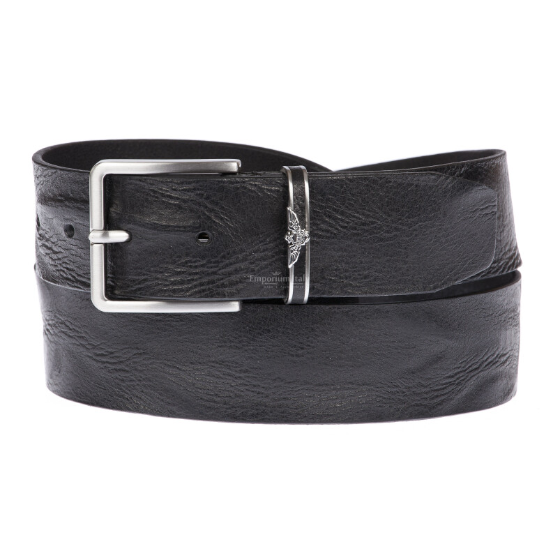 AQUILA: man's leather belt, draping effect, color: BLACK, Made in Italy