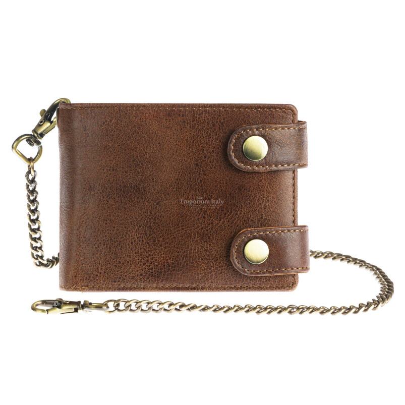 GUBBIO: men's wallet with chain, in leather, color: BROWN, Made in Italy.