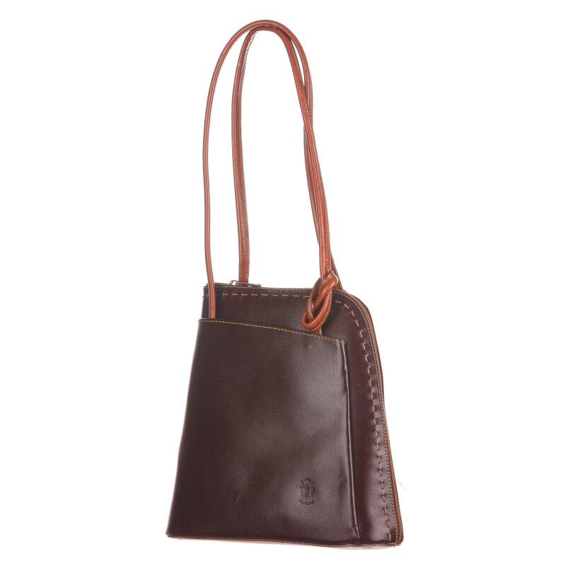Ladies backpack buffered real leather mod. MONTE CIMONE, color DARK BROWN, CHIAROSCURO, Made in Italy