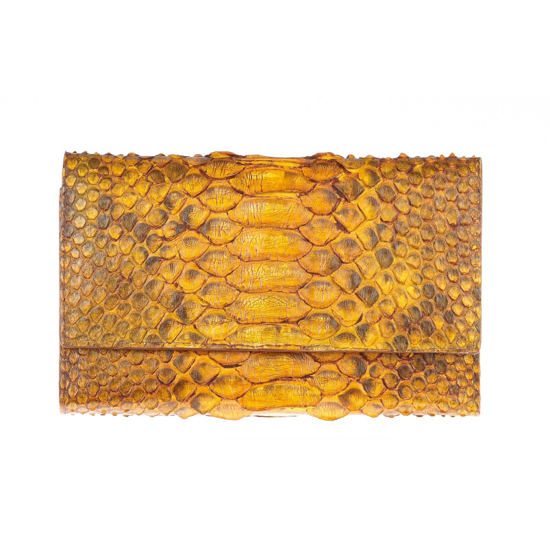  Genuine python skin wallet for woman GERBERA, CITES, YELLOW colour, SANTINI, MADE IN ITALY