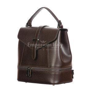 CAMY : ladies bag / backpack, rigid saffiano leather, color : DARK BROWN, Made in Italy.