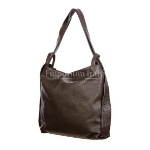 OLIVIA : bag / backpack, soft leather, color : DARK BROWN, Made in Italy