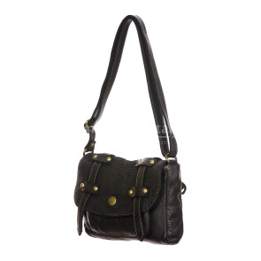 VELIA : ladies bag, artificially aged leather/ vintage, color : BLACK, Made in Italy