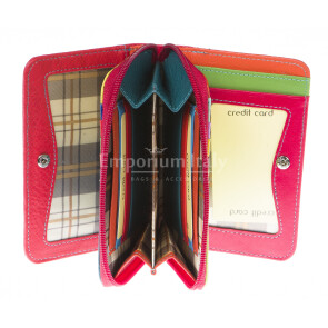 Ladies wallet in genuine traditional leather SANTINI mod LAVANDA color RED, Made in Italy.