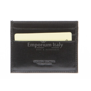 Mens / Ladies cardholder in genuine traditional leather SANTINI mod BELGIO, color BLACK, Made in Italy.