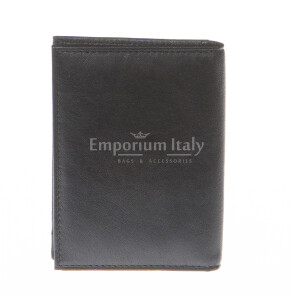 Mens / Ladies cardholder in genuine traditional leather SANTINI mod SLOVENIA, color BLACK, Made in Italy.