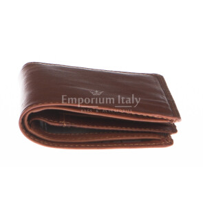 Mens wallet in genuine traditional leather SANTINI, mod PANAMA, color BROWN, Made in Italy.