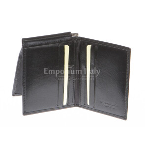 Mens wallet in genuine traditional leather SANTINI, mod CAPO VERDE, color BLACK, Made in Italy.