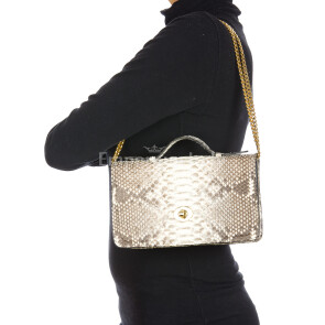 LINA : ladies bag in python leather, handbag, color : STONE, Made in Italy
