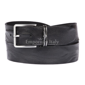 AQUILA: cintura uomo in cuoio, effetto drappeggio, colore : NERO, Made in Italy