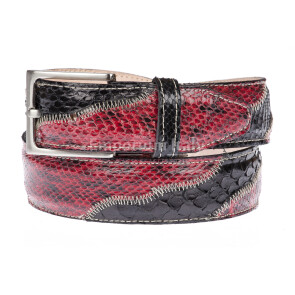 LAGOS: man's belt in python leather, CITES, color: RED / BLACK, Made in Italy