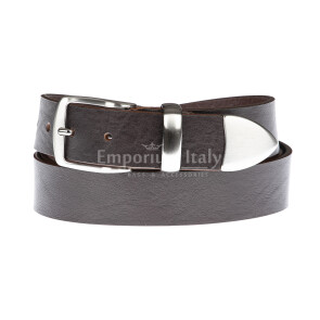 FIUMICINO: cintura uomo in cuoio, colore: TESTA MORO, Made in Italy