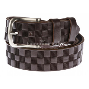 Mens genuine leather belt, mod. MAROSTICA, color BROWN, chessboard pattern, CHIAROSCURO, Made in Italy
