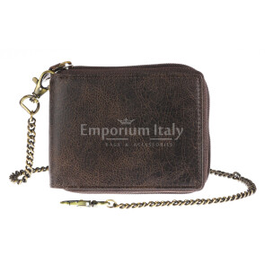 LIGURIA: men's leather zip wallet, colour: DARK BROWN, Made in Italy.