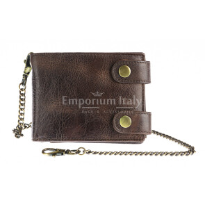 GUBBIO: men's wallet with chain, in leather, color: DARCK BROWN, Made in Italy.