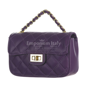  Genuine leather shoulder bag CHARLOTTE, color PURPLE, CHIAROSCURO, MADE IN ITALY