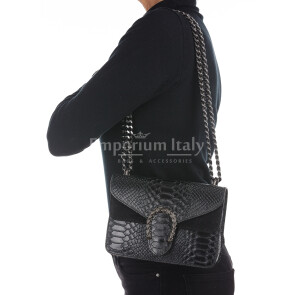  Genuine leather shoulder bag VIKTORIA, color BLACK, CHIAROSCURO, MADE IN ITALY