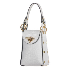 Genuine leather crossbody bag AIDA BEE BAG, color WHITE, CHIAROSCURO, MADE IN ITALY