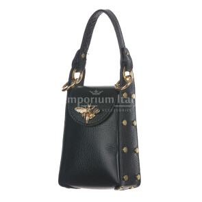Genuine leather crossbody bag AIDA BEE BAG, color BLACK, CHIAROSCURO, MADE IN ITALY