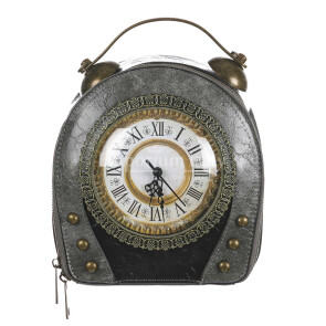 Borsa Retro Ben con orologio funzionante con tracolla, in Stile Steampunk, ecopelle, colore grigio, ARIANNA DINI DESIGN