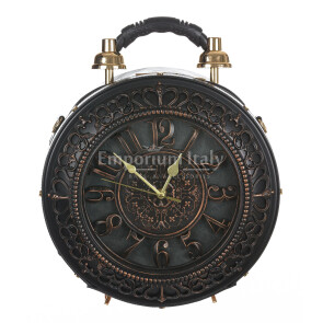 Borsa Royal Clock con orologio funzionante con tracolla, Cosplay Steampunk, ecopelle, colore testa di moro, ARIANNA DINI DESIGN