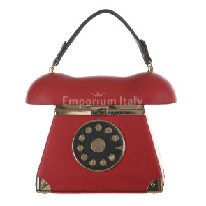 Borsa Telephone Penelope con tracolla, Cosplay Steampunk, ecopelle, colore rosso/nero, ARIANNA DINI DESIGN