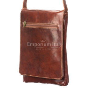 Mens genuine leather bag CHIAROSCURO mod. RONI, BROWN, Made in Italy.