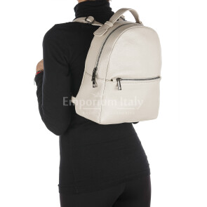 Monte NEVIS : ladies backpack, soft leather, color : BEIGE, Made in Italy