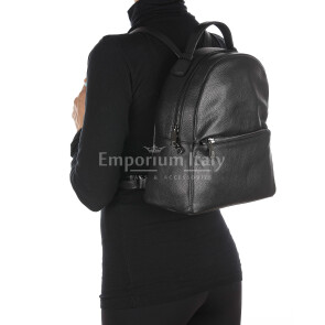 Monte NEVIS : ladies backpack, soft leather, color : BLACK, Made in Italy.