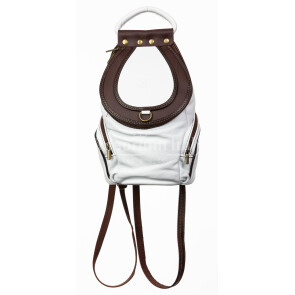 Genuine leather backpack for woman MONTE HALLA MAXI, WHITE/BROWN, CHIAROSCURO, MADE IN ITALY