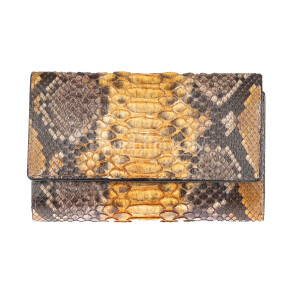  Genuine python skin wallet for woman GERBERA, CITES, YELLOW / BROWN colour, SANTINI, MADE IN ITALY