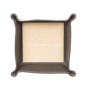 Mens / ladies leather pocket emptier CHIAROSCURO mod HARRY, BEIGE / DARK BROWN, Made in Italy.