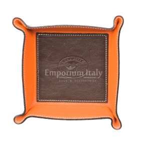 Mens / ladies leather pocket emptier CHIAROSCURO mod HARRY, DARK BROWN / ORANGE, Made in Italy.