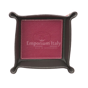 Porta oggetti uomo / donna in pelle CHIAROSCURO mod HARRY, colore BORDEAUX / NERO, Made in Italy.