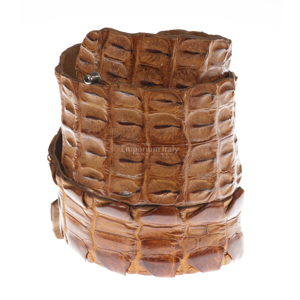 Cintura donna in vera pelle di coccodrillo GIZA, CITES, colore MIELE, SANTINI, Made in Italy