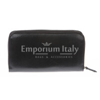 Mens / Ladies wallet in genuine traditional leather SANTINI mod MUGHETTO color BLACK, Made in Italy.
