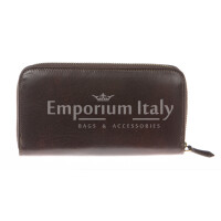 Mens / Ladies wallet in genuine traditional leather SANTINI mod MUGHETTO color DARK BROWN, Made in Italy.