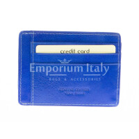 Genuine full grain leather credit card holder unisex HONG KONG, BLUE colour, CHIAROSCURO, MADE IN ITALY